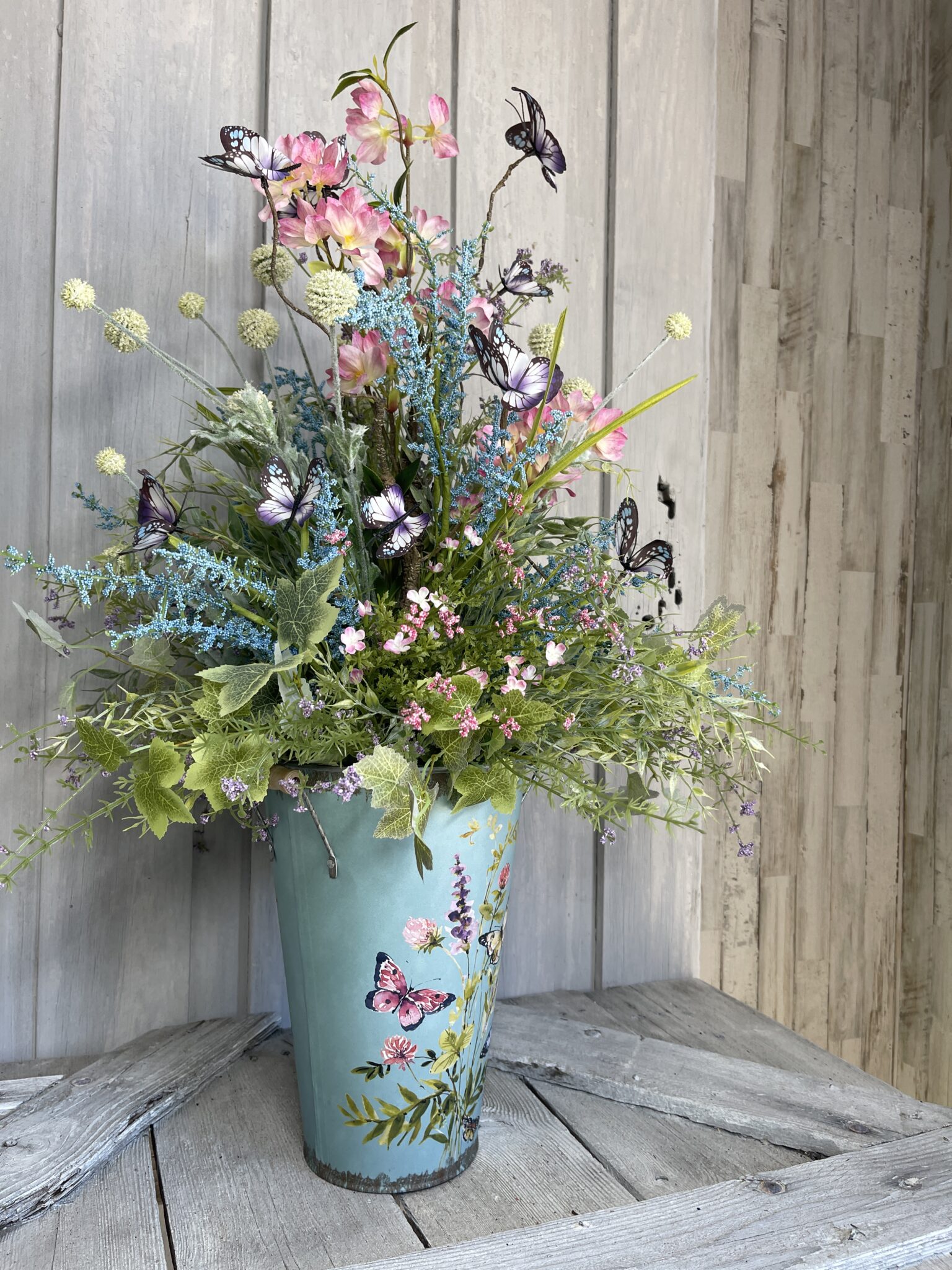 Butterfly Wildflower French Bucket Container Arrangement . Kelea's ...