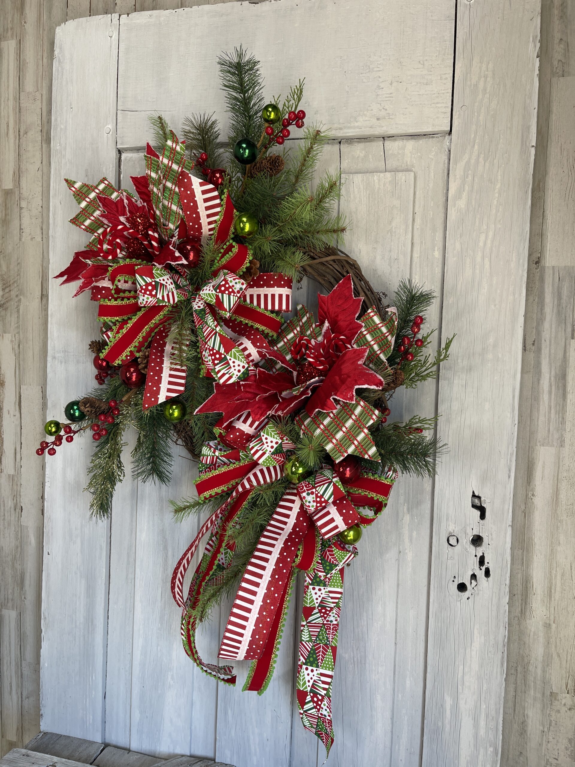 Plaid Poinsettia Traditional Wreath