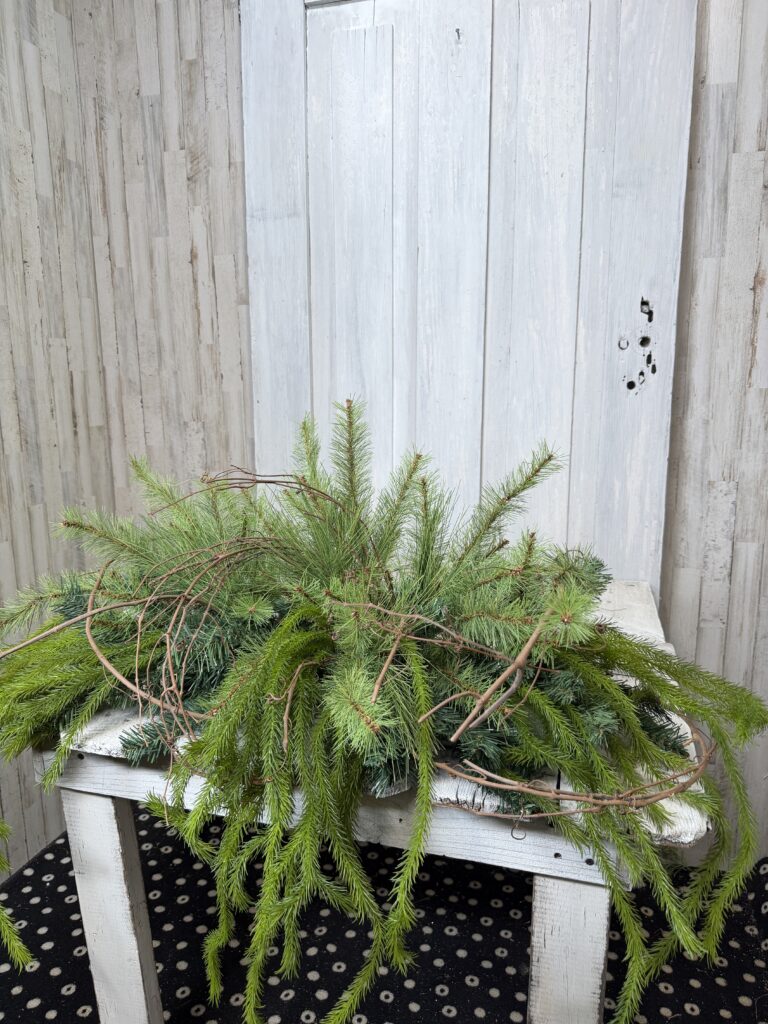 Winter Greens Mantel Arrangement