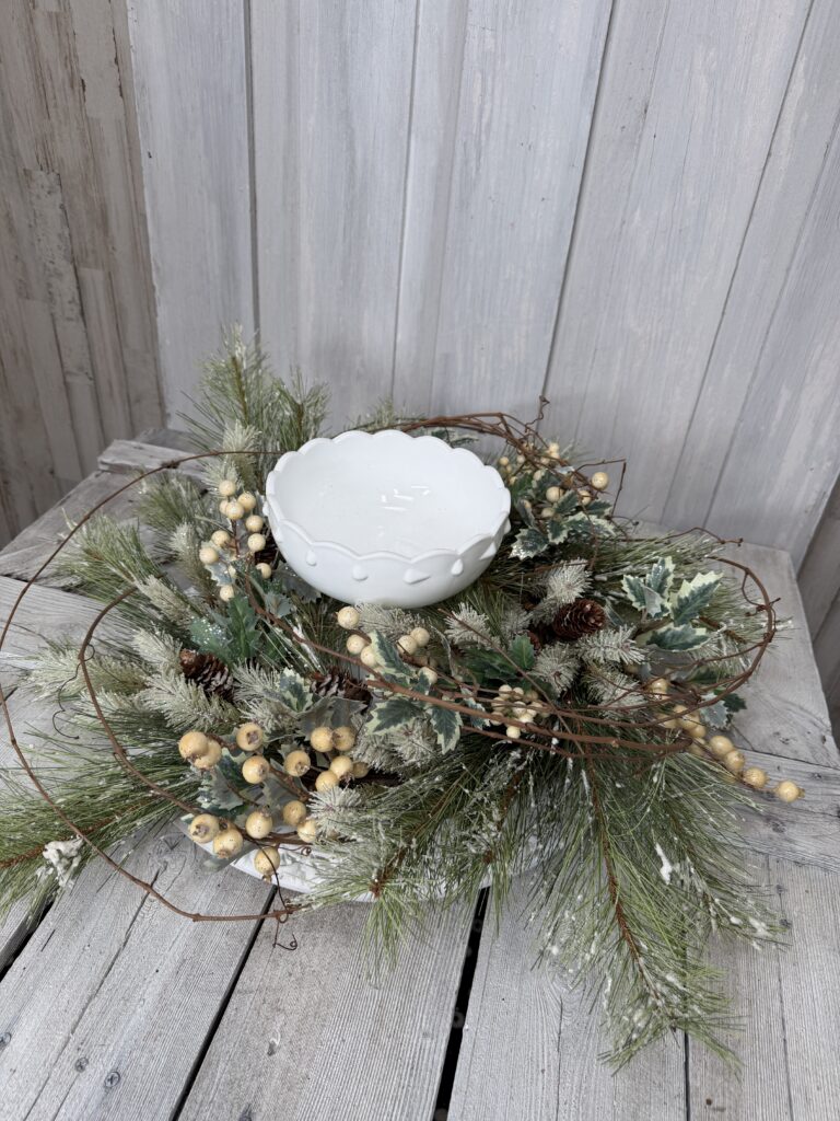 Snowy Winter Greens Candle Ring